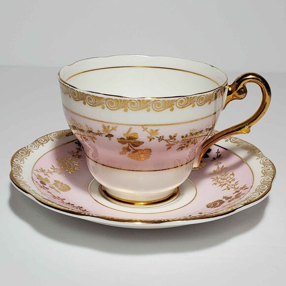 Royal Standard Teacup and Saucer Pink Gold Flowers Vintage - Picture 2 of 9